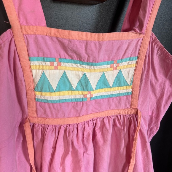 Vintage 80's Boho Southwest Indian Cotton Pink Patchwork Dress Size M - Picture 2 of 16